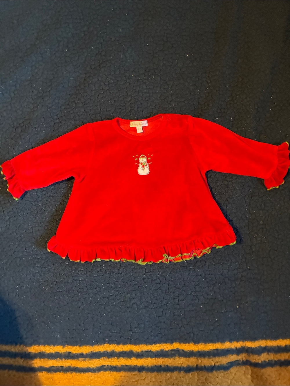 Kissy Kissy Red Ruffle-Hem Long Sleeve Top with Snowgirl Motif